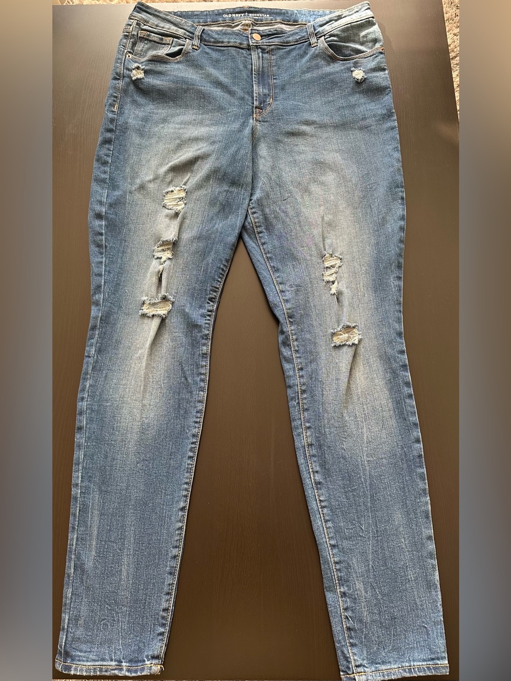 Old Navy Blue Distressed Skinny Jeans - Picture 2 of 13